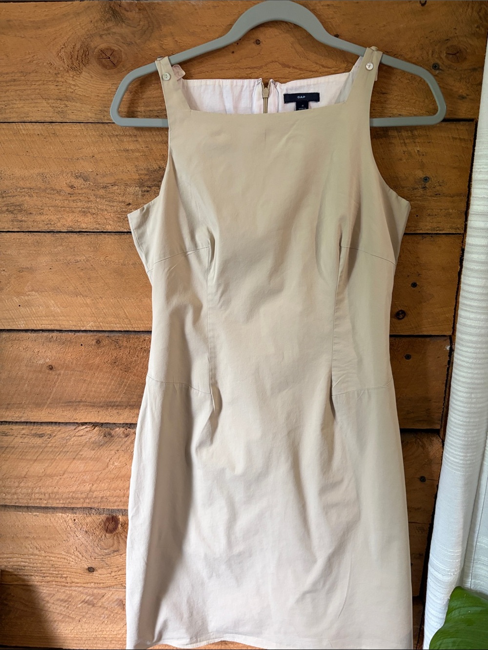 GAP Neutral Beige Square-Neck Midi Dress
